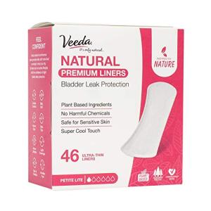 Veeda Daily Natural Premium Incontinence And Postpartum Panty Liners, For Bladder Leakage Protection, Petite Lite Absorbency, Long Length, 46