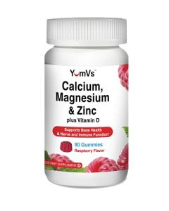 Yum-v's Calcium, Magnesium, Zinc & Vitamin D Gummies By Chewable Supplement For Adults Women & Men Kosher Halal Gummys Natural Raspberry Flavor Gummies