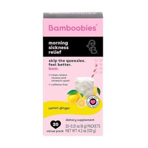 Bamboobies Women’s Morning Sickness Relief Drink Mix, Lemon Ginger, Supplement Packets For Nausea And Upset Stomach, 10 Packets Lemon Ginger