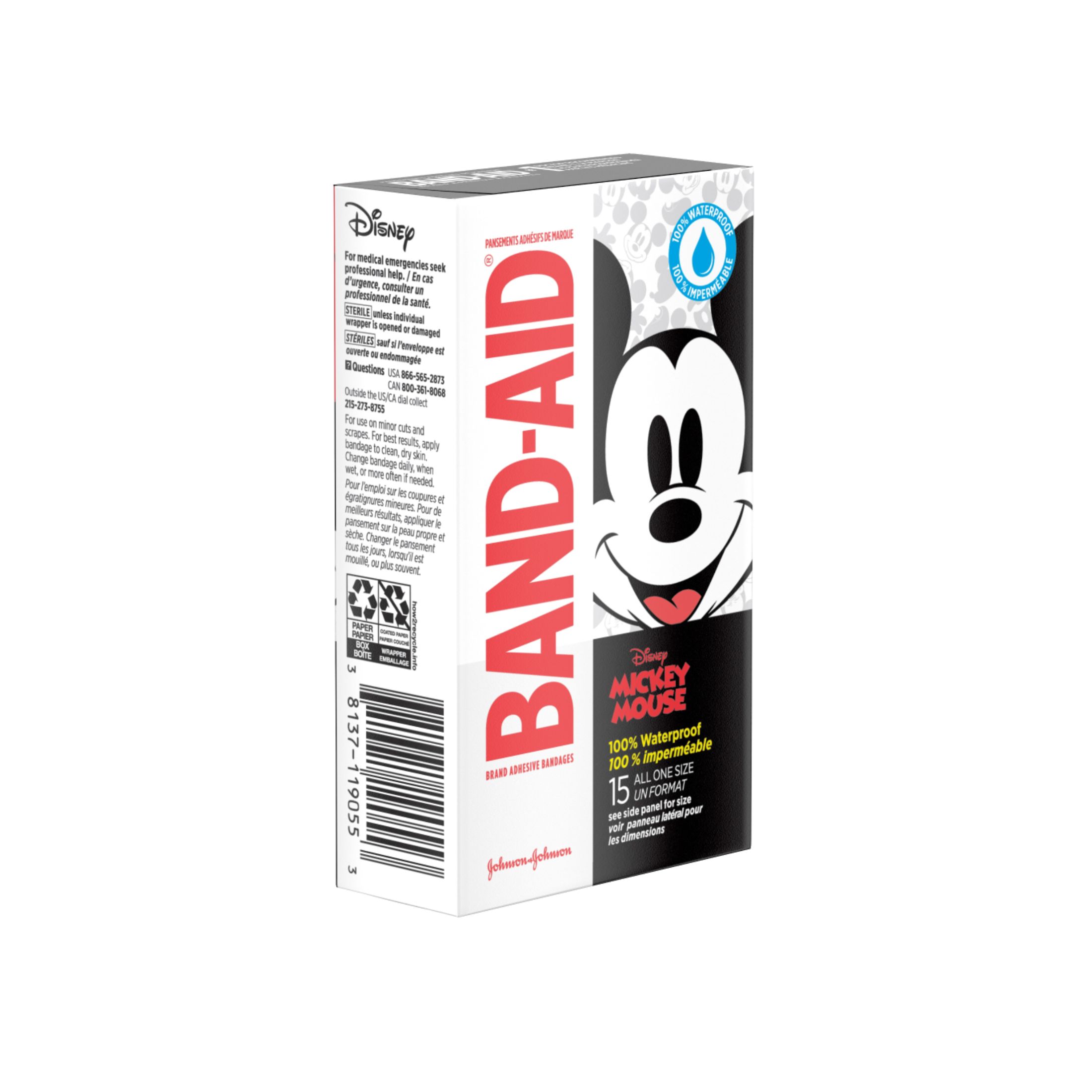 Band-Aid Disney Mickey Mouse 100% Waterproof Adhesive Bandages 15 All One Size