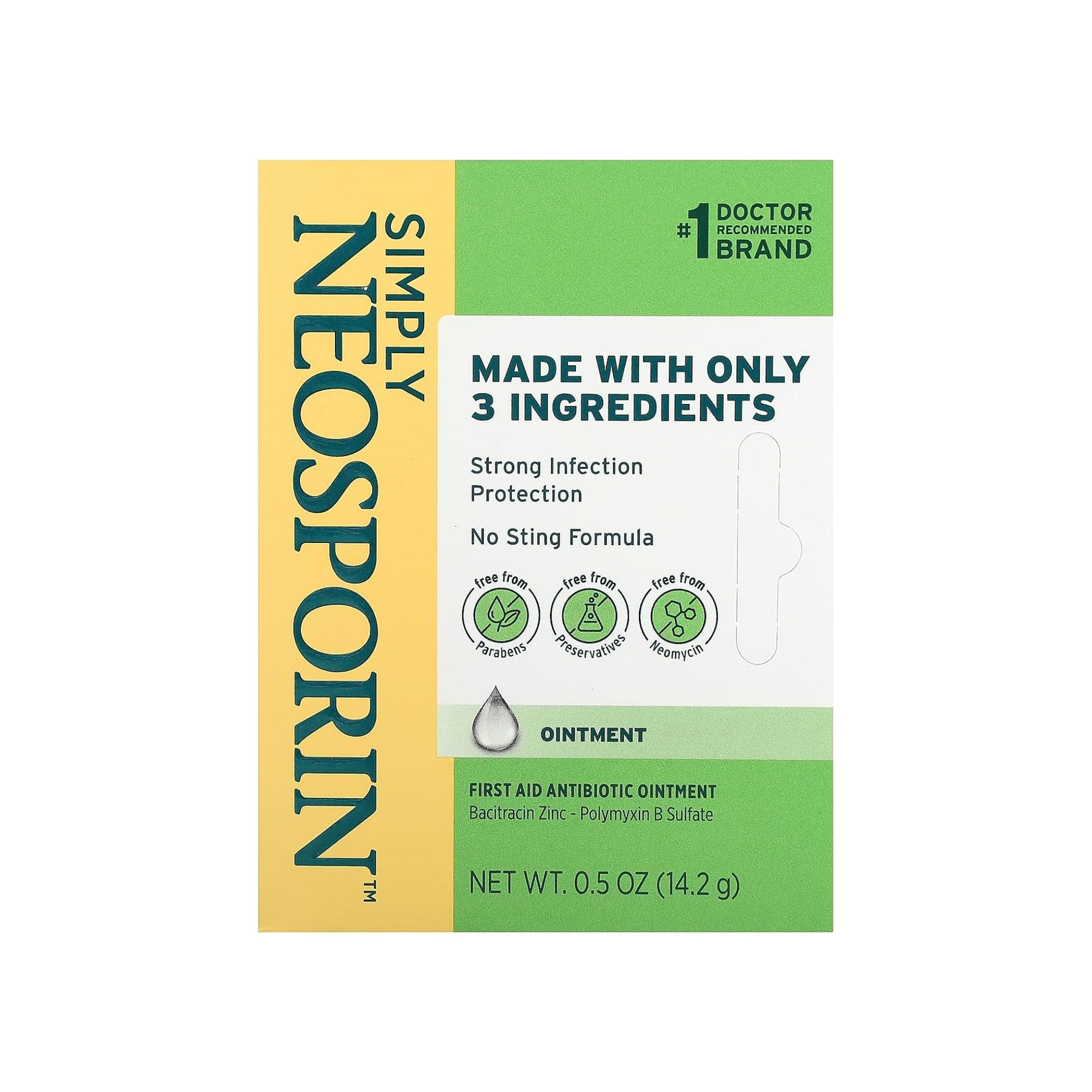 Neosporin Simply Formula 3-Ingredient First Aid Antibiotic Ointment, Bacitracin 0.5 Oz