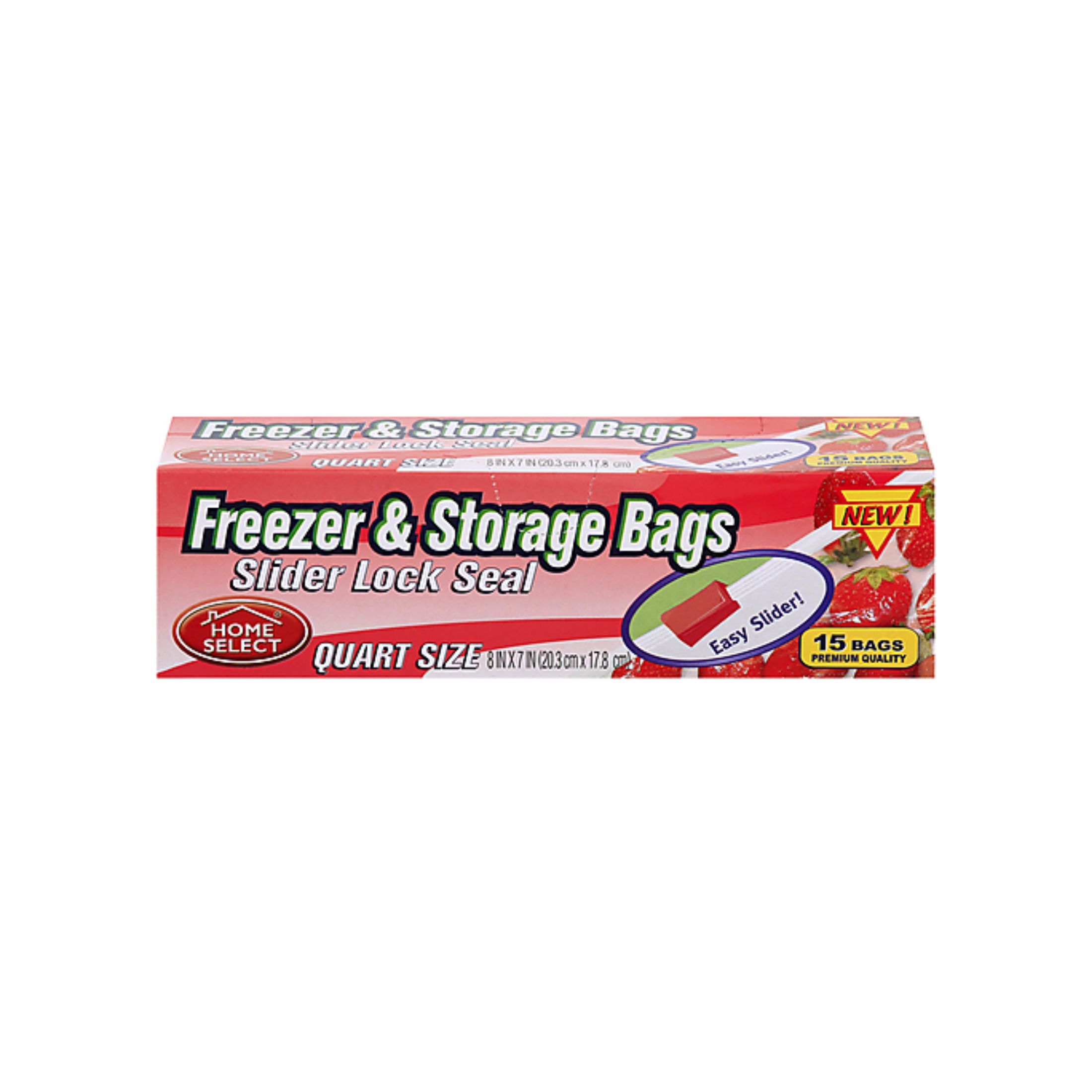 Home Select Freezer Storage Bags, Slide & Seal, Quart Size, 15 Ct, 7" X 8"