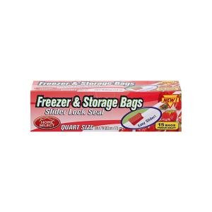 Home Select Freezer Storage Bags, Slide & Seal, Quart Size, 15 Ct, 7" X 8"