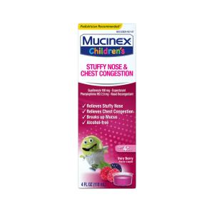 Mucinex Stuffy Nose & Chest Congestion Liquid, Very Berry Flavor Children's 4 Fl Oz