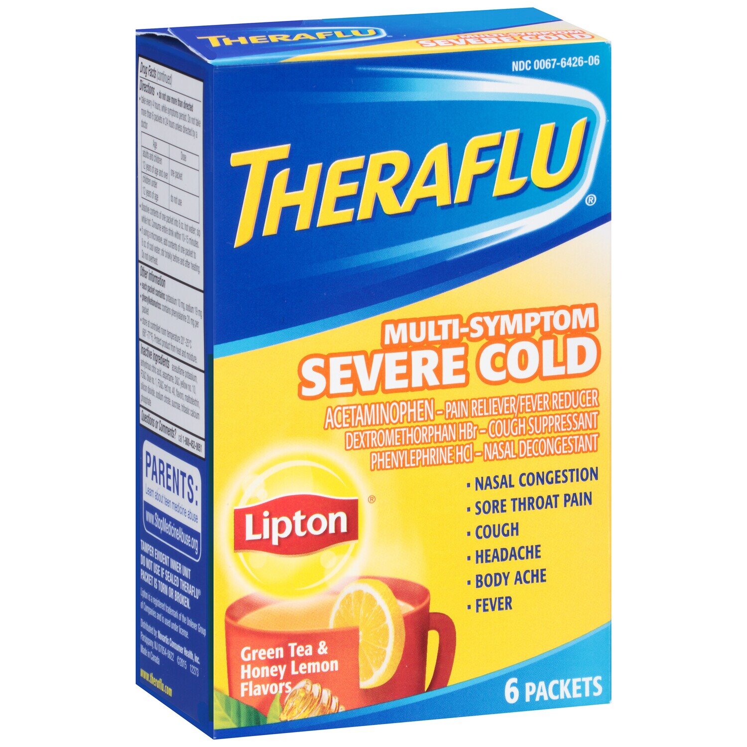 Theraflu Multi-symptom Severe Cold Relief Powder - Acetaminophen - Green Tea & Honey Lemon - 6ct