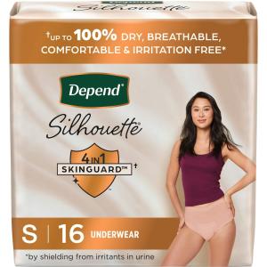 Depend Silhouette Adult Incontinence & Postpartum Bladder Leak Underwear For Women, Maximum Absorbency, Small, Pink