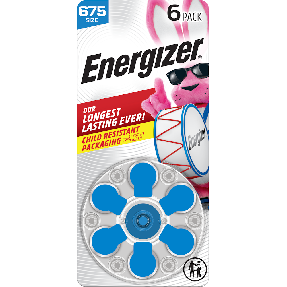 Energizer Hearing Aid Batteries Size 675, Blue Tab