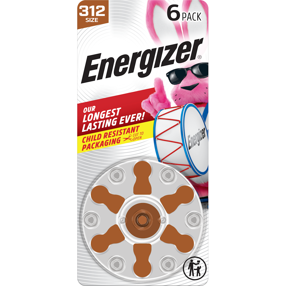 Energizer Hearing Aid Batteries, Zinc Air, 312 Size