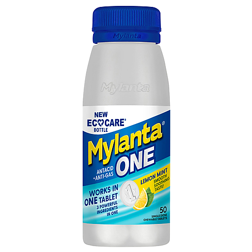 Mylanta Antacid+Anti Gas, Tablets, Lemon Mint