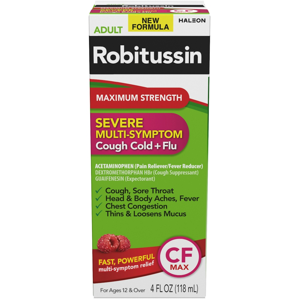 Robitussin Syrup Cough Cold + Flu, Maximum Strength, Severe, Multi Symptom 4 Fl Oz
