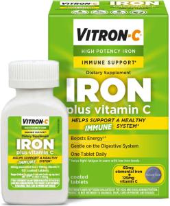 Vitron-C High Potency Iron Supplement, Immune Support, 125mg Vitamin 60 Count