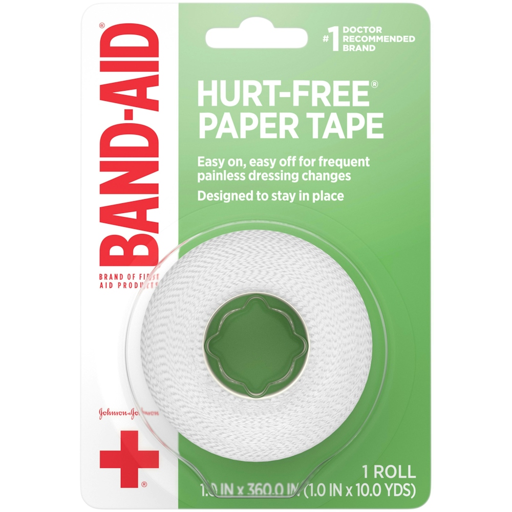 Band-Aid Brand First Hurt-Free Medical Adhesive Paper Tape For Wound Dressings, 1 In By 10 Yd
