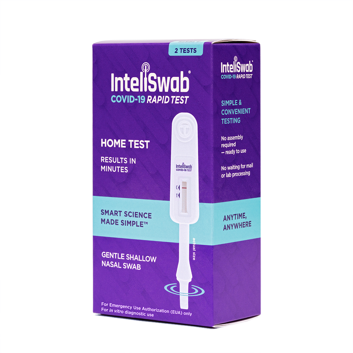 Orasure InteliSwab COVID-19 Rapid Test, 1 Pack, 2 Tests Total, Simple To Use At Home, 1 Minute Hands-On Time, FDA EUA Authorized, Designed And Developed In The U.S.A