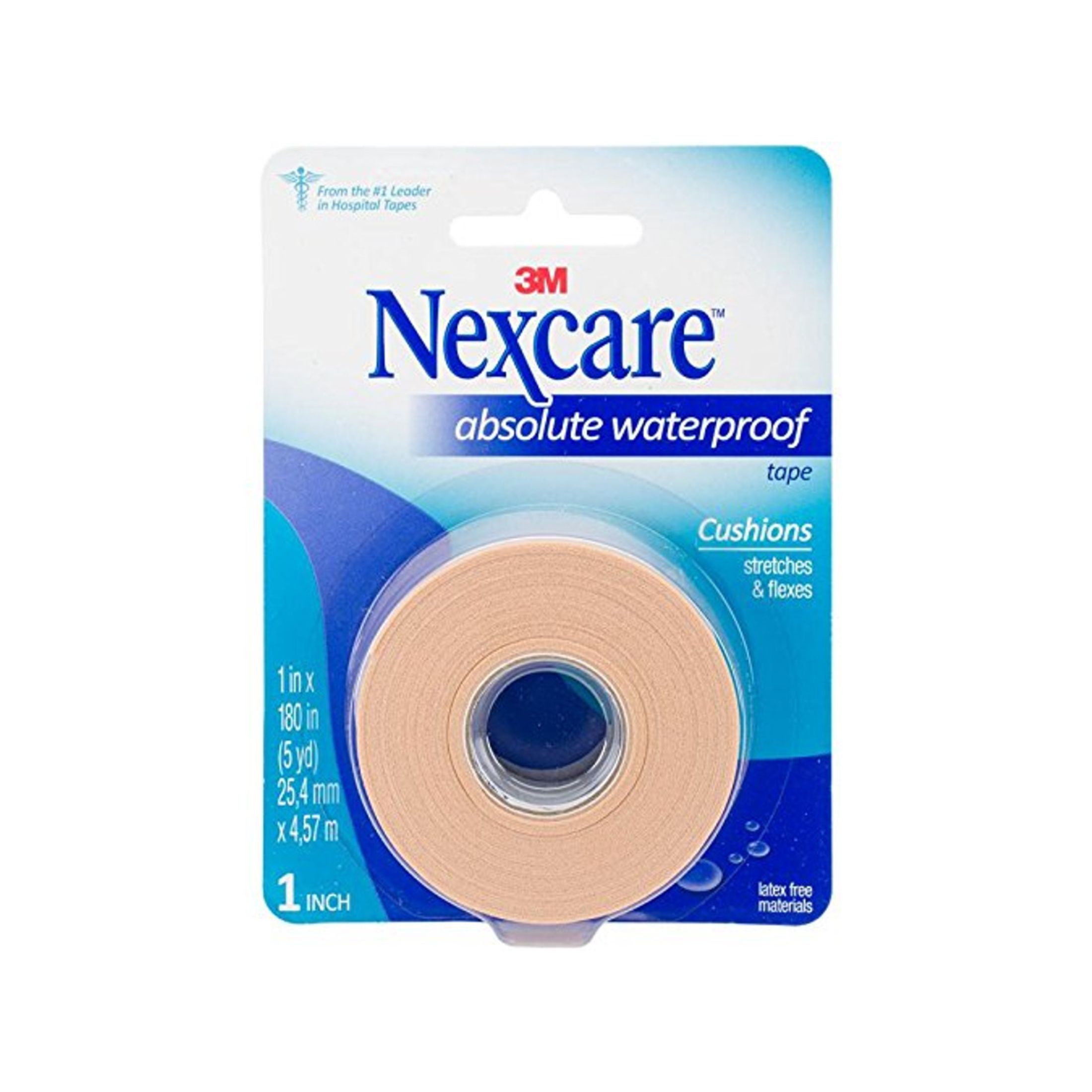 Nexcare Hospital Tape, Cushions, Absolute Waterproof, 1 Inch