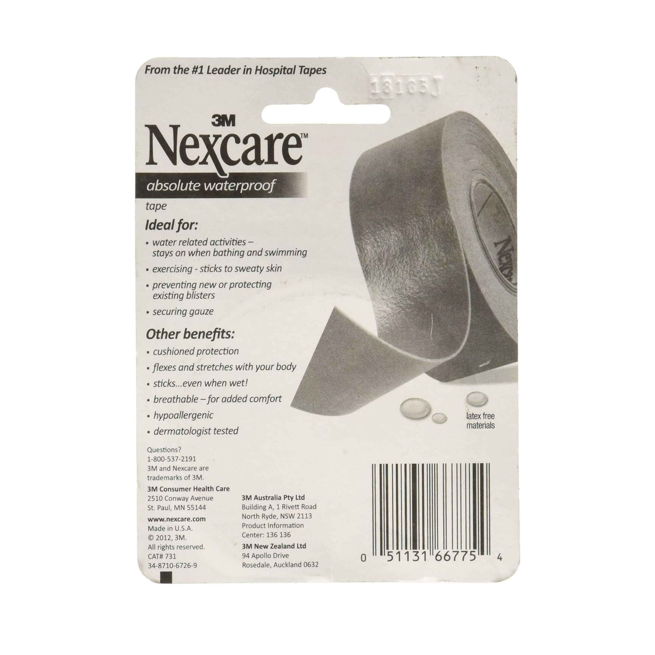 Nexcare Hospital Tape, Cushions, Absolute Waterproof, 1 Inch