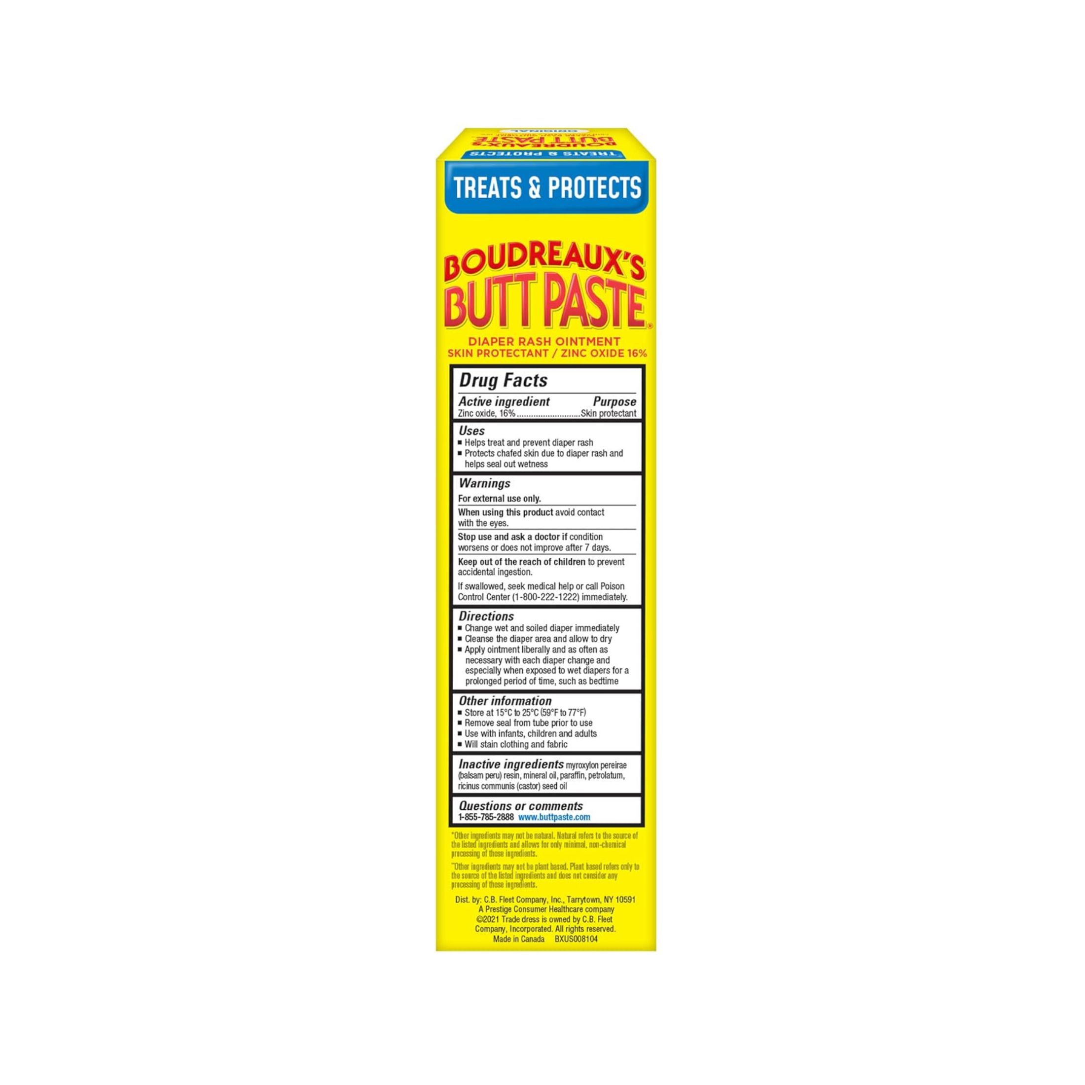 Boudreaux's Butt Paste Original Diaper Rash Cream, Ointment For Baby, 4 Oz Tube
