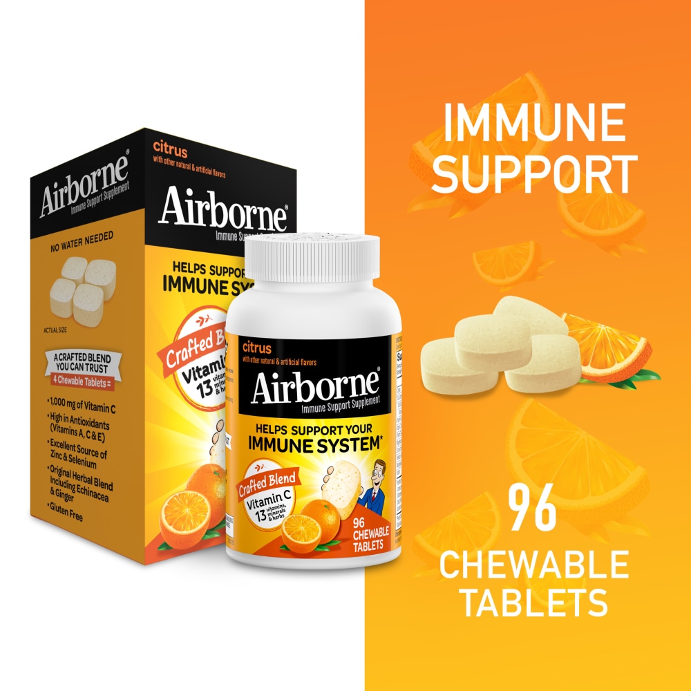Airborne Immune Support Supplement Vitamin C Citrus Chewable Tablets