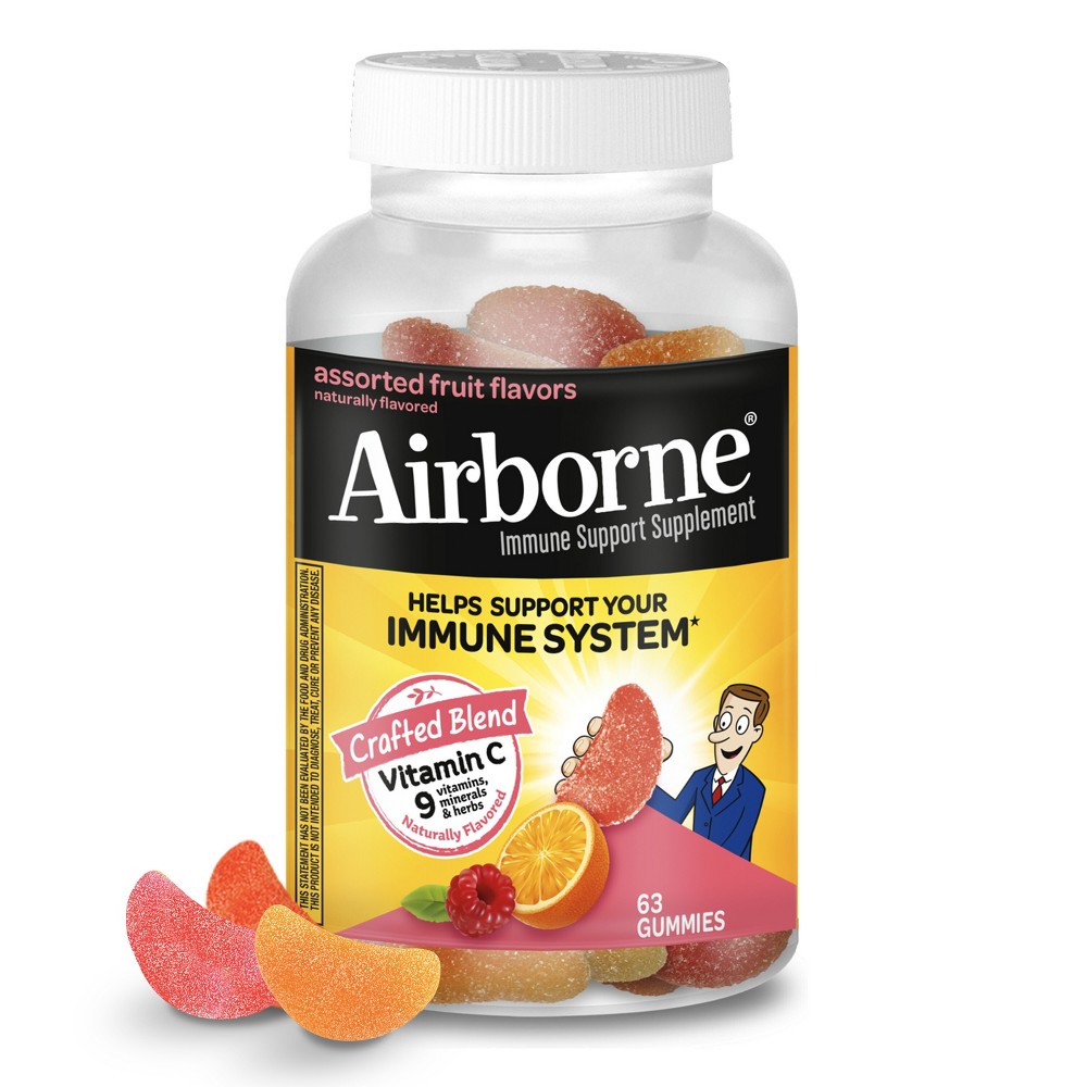 Airborne Original Immune Support Supplement, Assorted Fruit Flavors, 63 Gummies