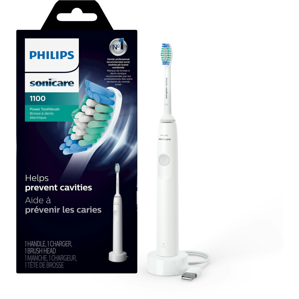 Philips Sonicare - 1100 Power Toothbrush, Rechargeable Electric Toothbrush - White Grey SKU 6485361