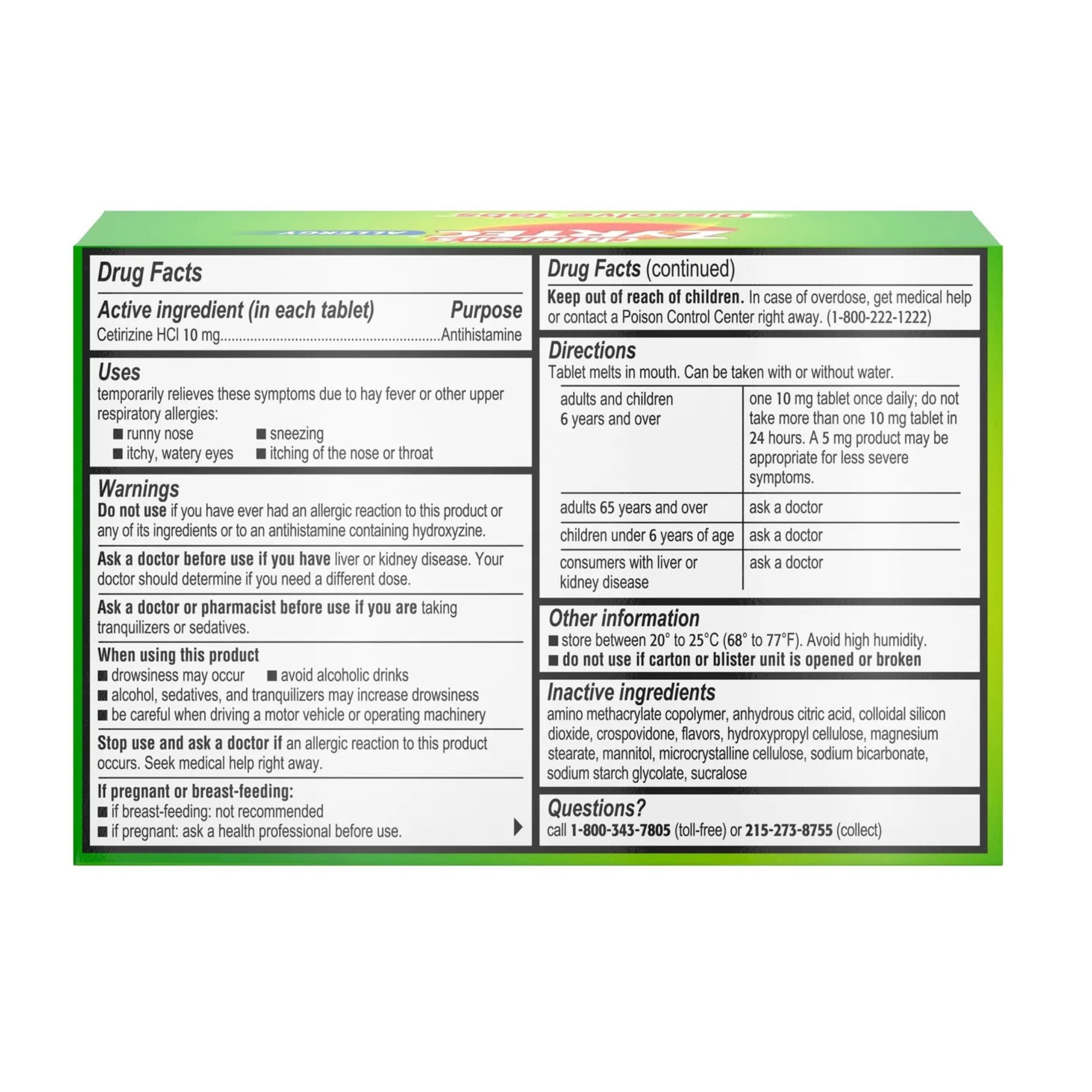Children's Zyrtec Allergy Relief, Original Prescription Strength, 10 Mg, Dissolve Tabs, Citrus Flavor, 24 Hour