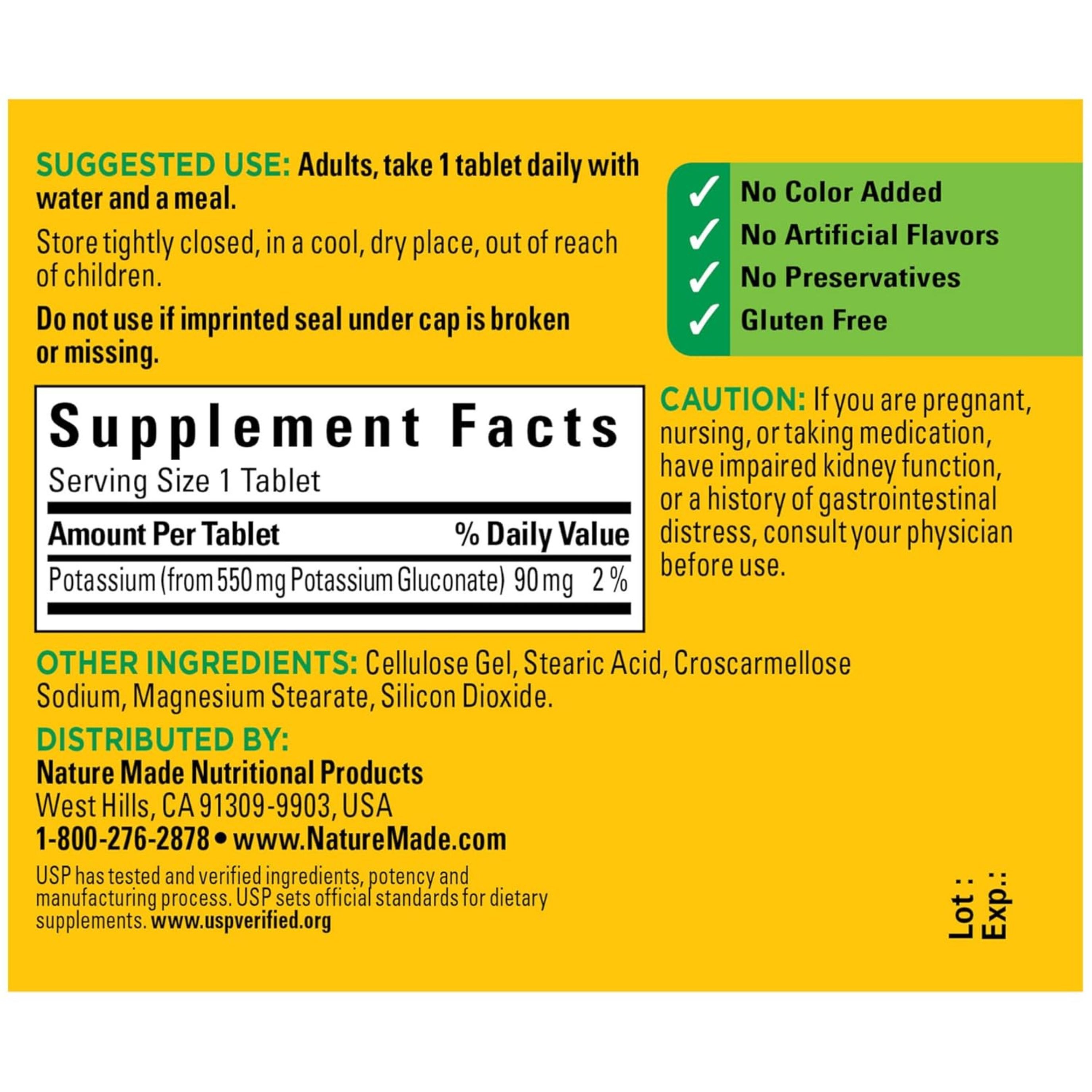 Nature Made Potassium Gluconate 550 Mg Dietary Supplement Tablets
