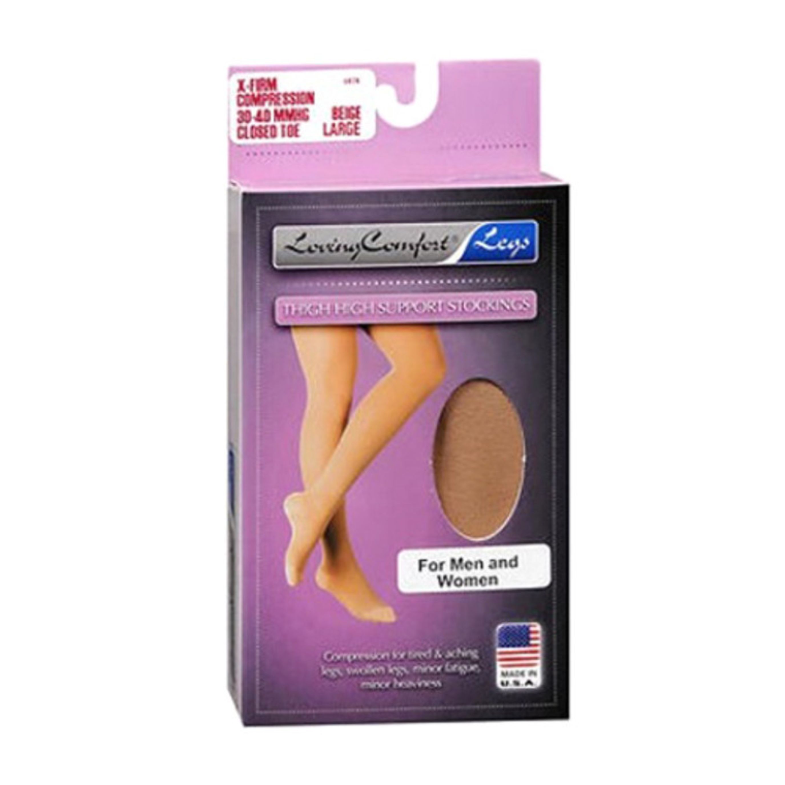 Loving Comfort Stockings Thigh High Support Firm Medium Beige - 1 Pair