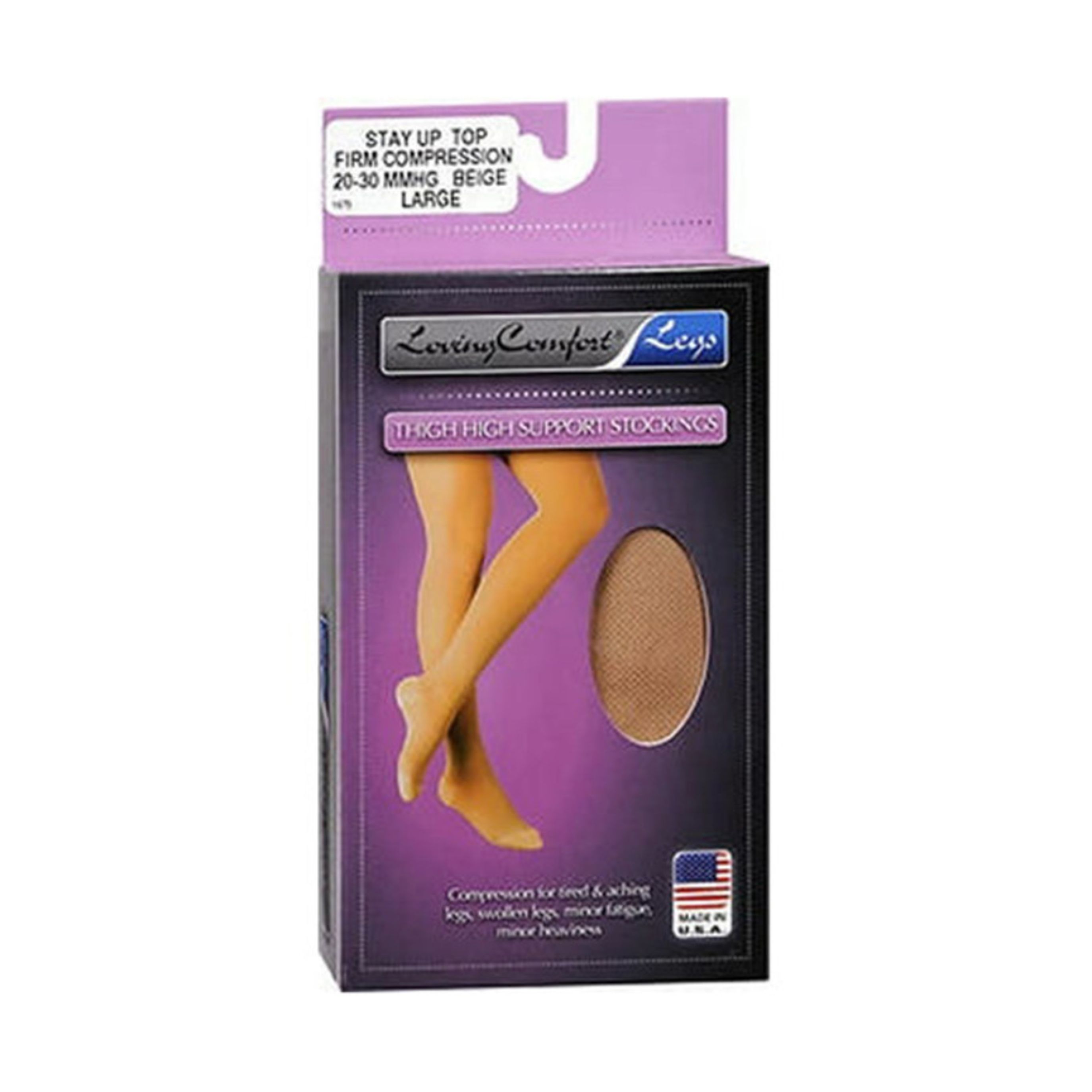 Loving Comfort Stockings Legs Thigh High Support Firm Compression Beige Large - 1 Pair