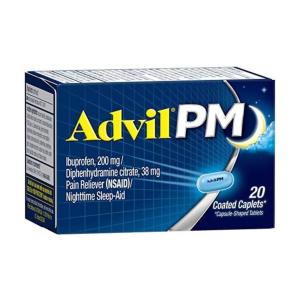 Advil PM (20 Count) Pain Reliever / Nighttime Sleep Aid Liquid Filled Capsule 200Mg Ibuprofen 25Mg Diphenhydramine