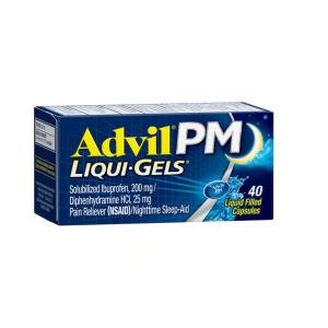 Advil PM Liqui-Gels Pain Reliever/Nighttime Sleep Aid Liquid Filled Capsules, 200mg Ibuprofen, 25mg Diphenhydramine