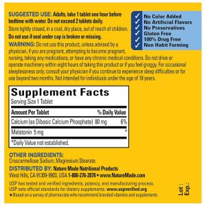 Nature Made Melatonin 5 Mg Tablets 100% Drug Free Sleep Aid For Adults