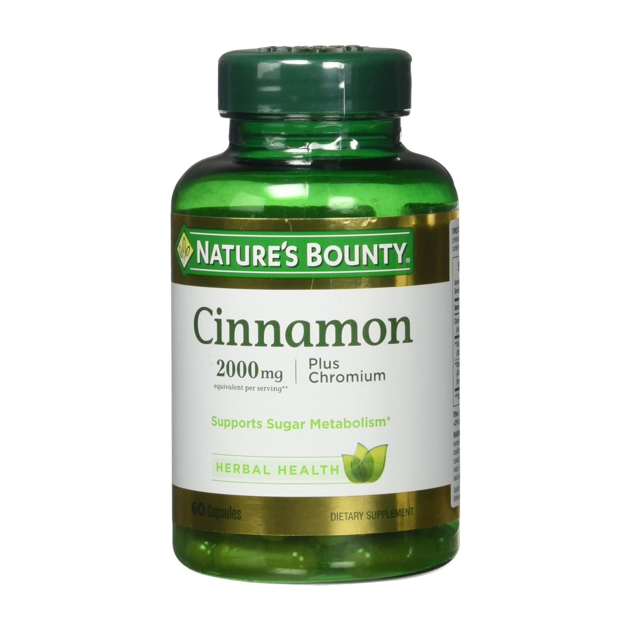 Nature's Bounty High Potency Cinnamon, 2000 Mg Plus Chromium Dietary Supplement Capsules