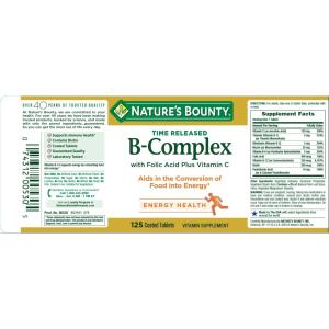 Nature's Bounty High Potency B Complex With Folic Acid Plus Vitamin C Supplement 125 Tablets