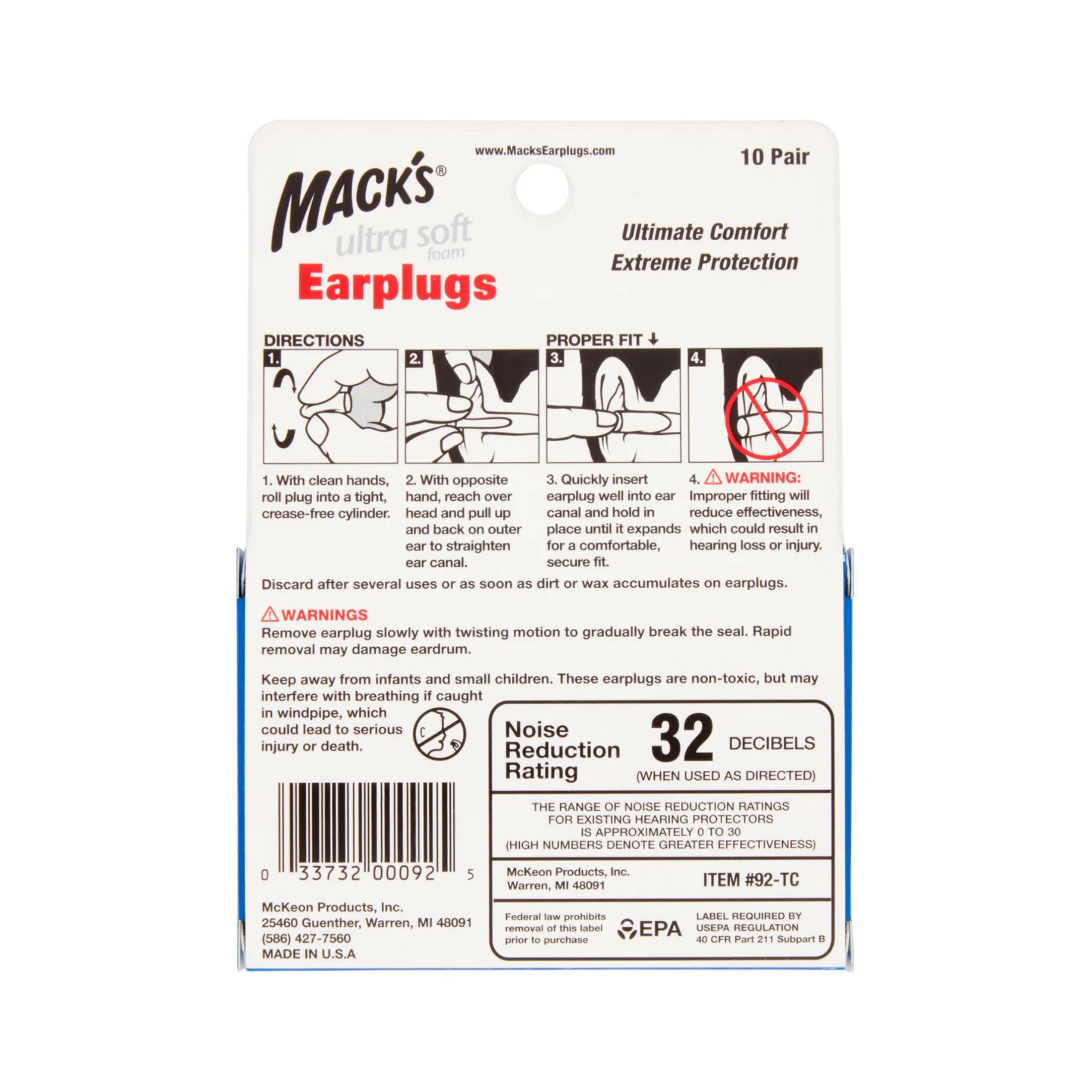 Mack's Original Soft Foam Earplugs 10 Pair