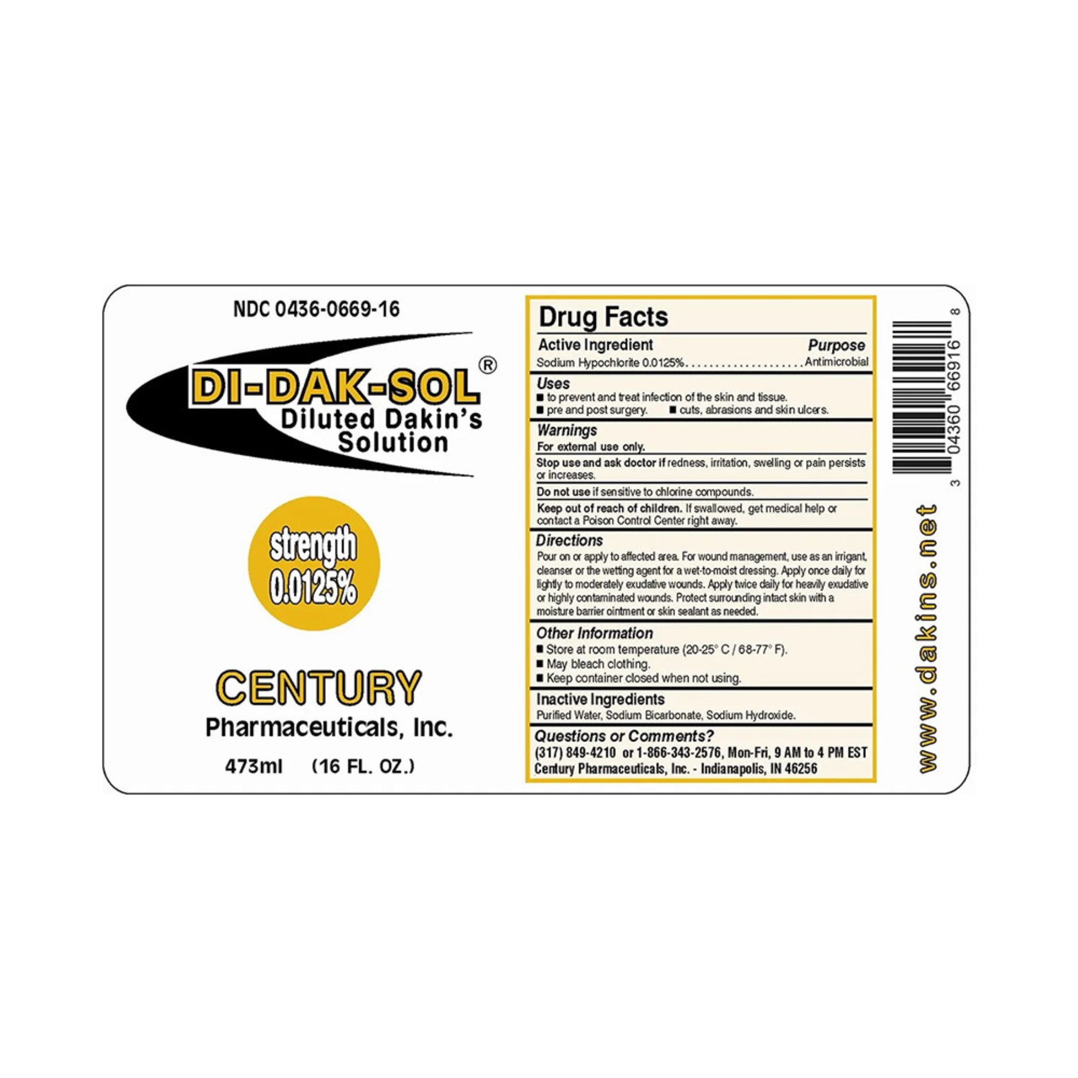 Dakin's Century Pharmaceuticals Diluted Solution - 16 Oz