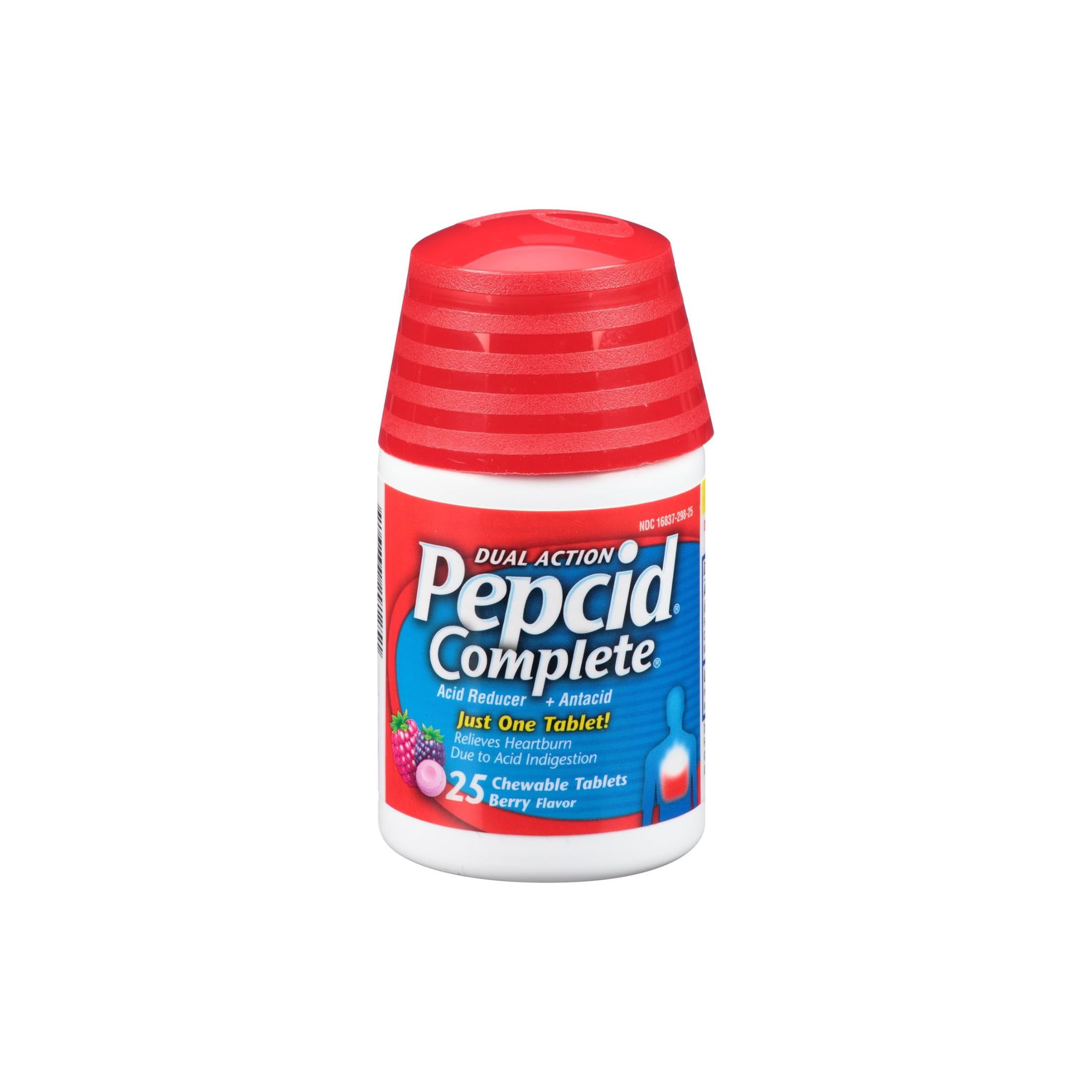 Pepcid Complete Acid Reducer + Antacid Chewable Tablets For Heartburn Relief, Berry Flavor, 25 Ct