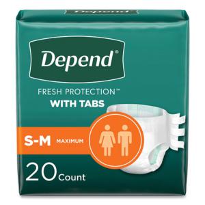 Depend Incontinence Protection With Tabs, Unisex S/M Maximum Absorbency