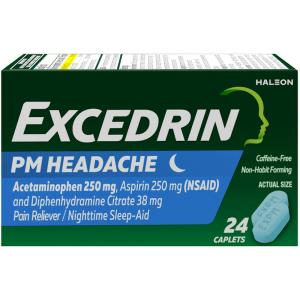 Excedrin Lot Of 2 PM Headache Nighttime Sleep Aid Pain Reliever 24 Caplets Ea