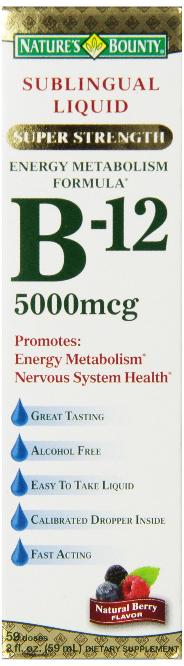 Nature's Bounty Vitamin B12 5000 Mcg Sublingual Liquid, Cardiovascular Health & Cellular Energy Support, 2 Fl Oz