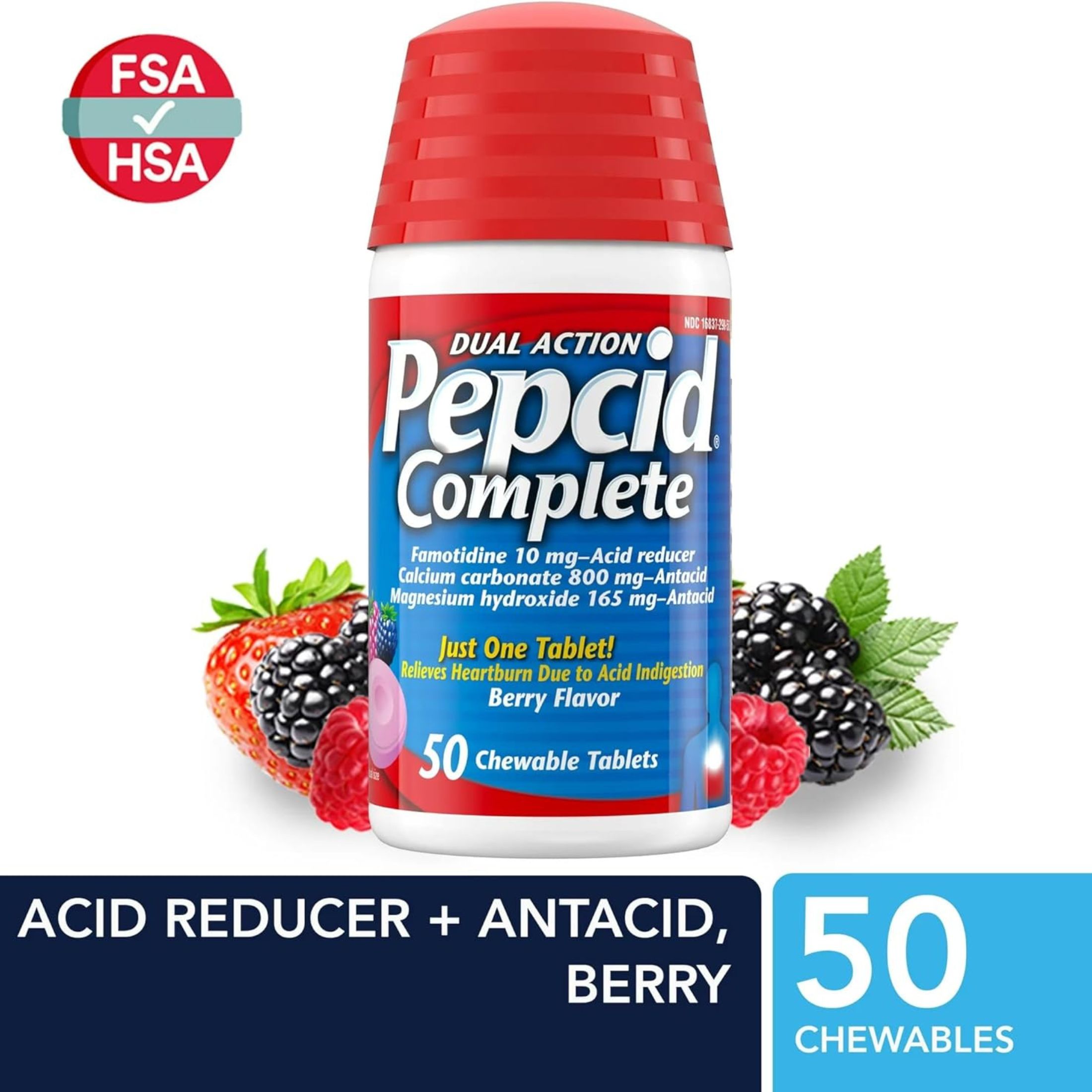 Pepcid Complete, Acid Reducer + Antacid, Dual Action, Chewable Tablets, Cool Mint Flavor