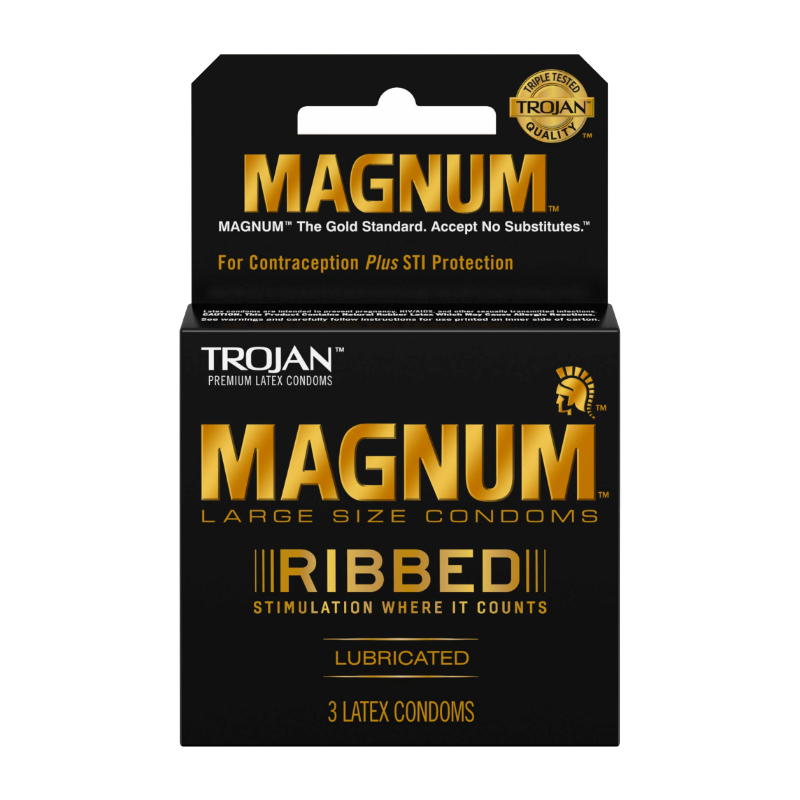 Trojan Magnum Ribbed Lubricated Latex Condoms 3-Pack Large