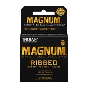 Trojan Magnum Ribbed Lubricated Latex Condoms 3-Pack Large