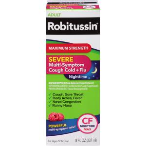 Robitussin Maximum Strength Severe Multi-Symptom Cough Cold + Flu Nighttime Raspberry 4 Fl Oz
