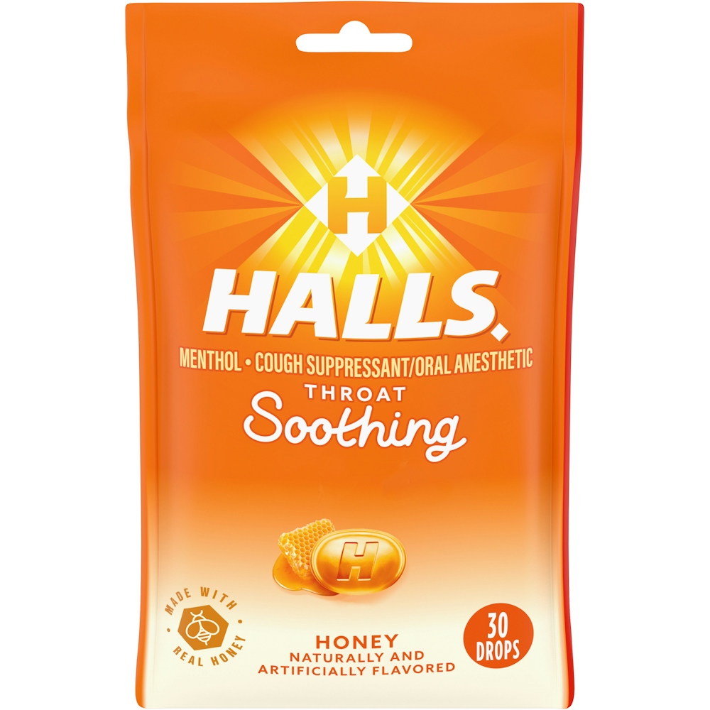 Halls Cough Suppressant/Oral Anesthetic, Menthol, Honey, Soothing, Throat