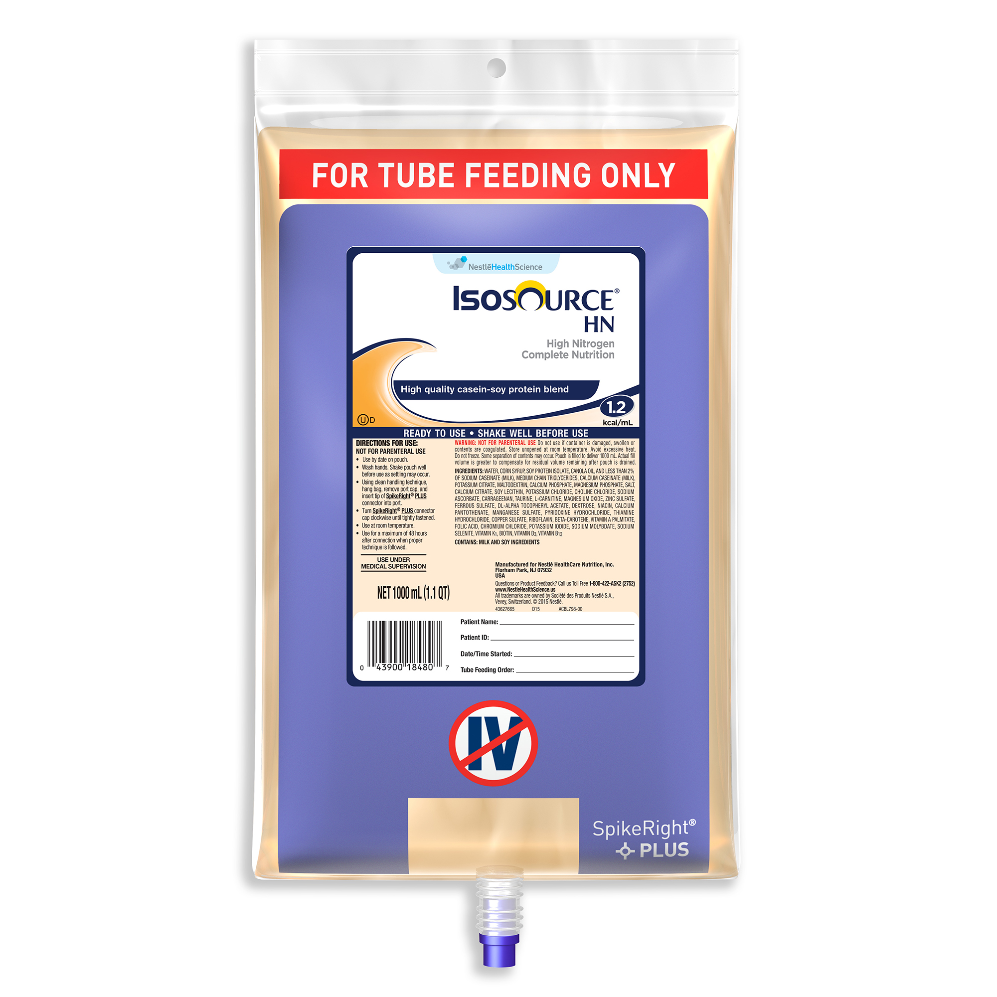 Isosource HN Ready To Hang Tube Feeding Formula, 33.8 Oz. Bag