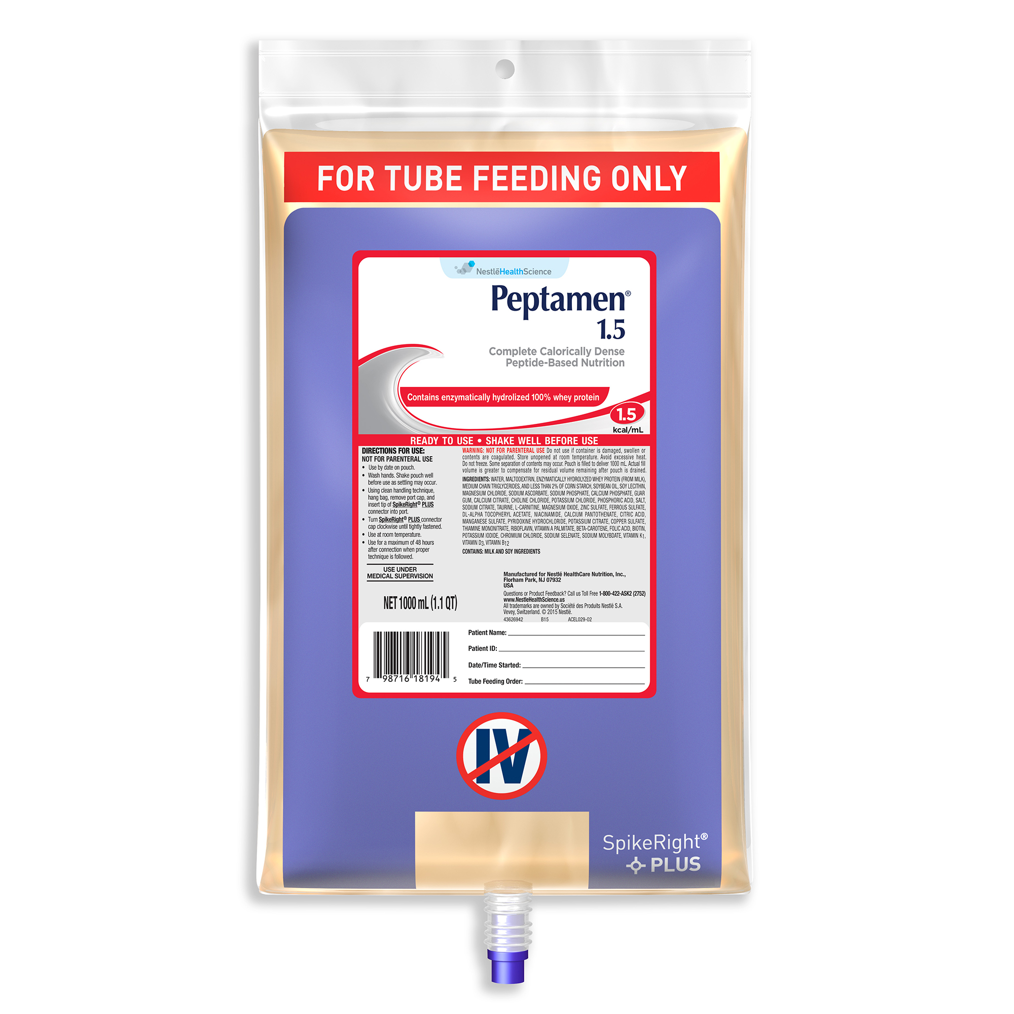 Nestle Peptamen 1.5 GI Tube Fed Prebio Liquid 33.8oz