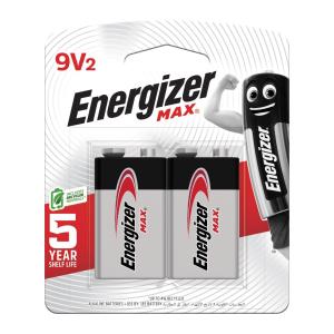 Energizer Max 9 Volt 2 Pack Alkaline Batteries