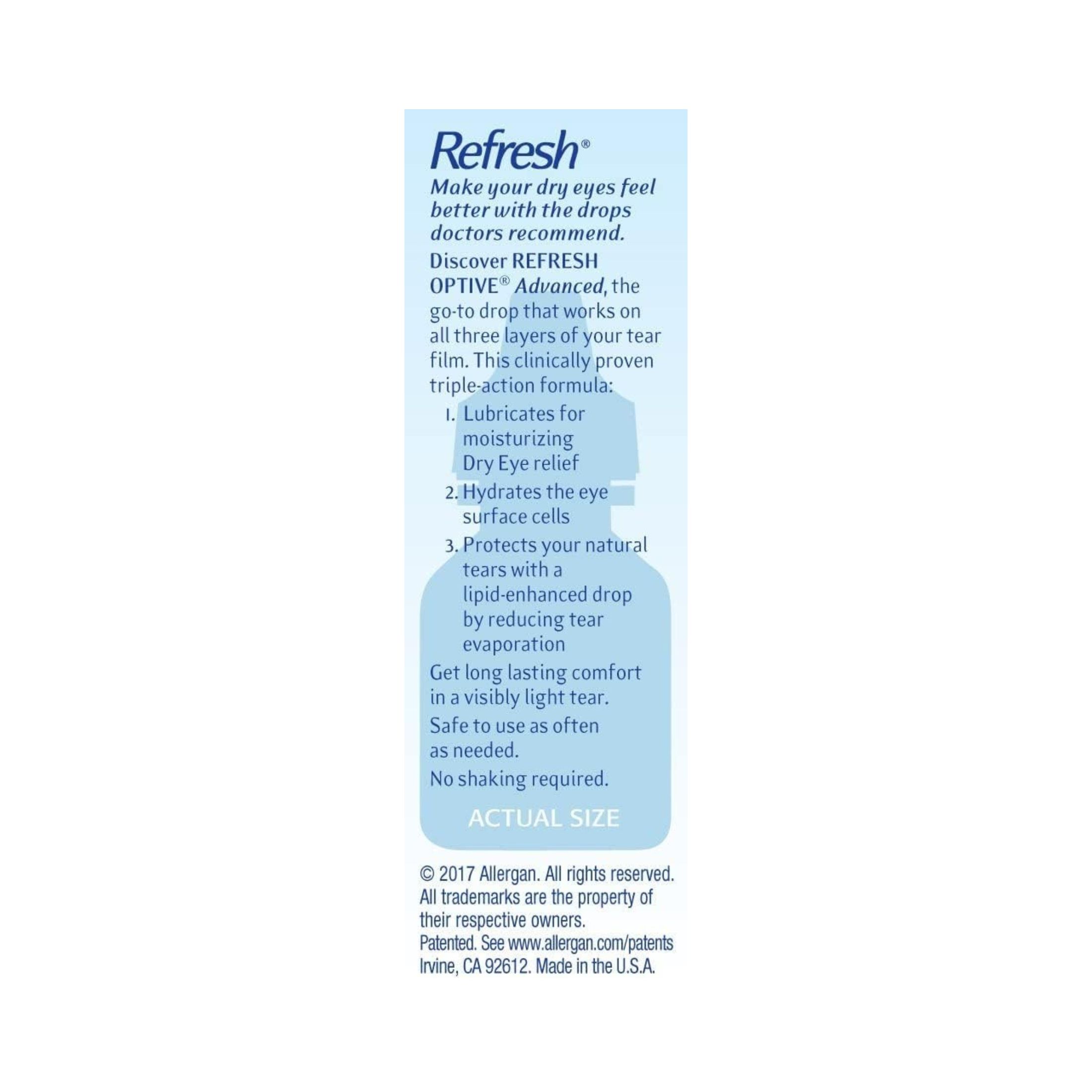 Refresh Optive, Eye Drops, Lubricant, Advanced, Triple-Action Relief, 0.33 Fl Oz