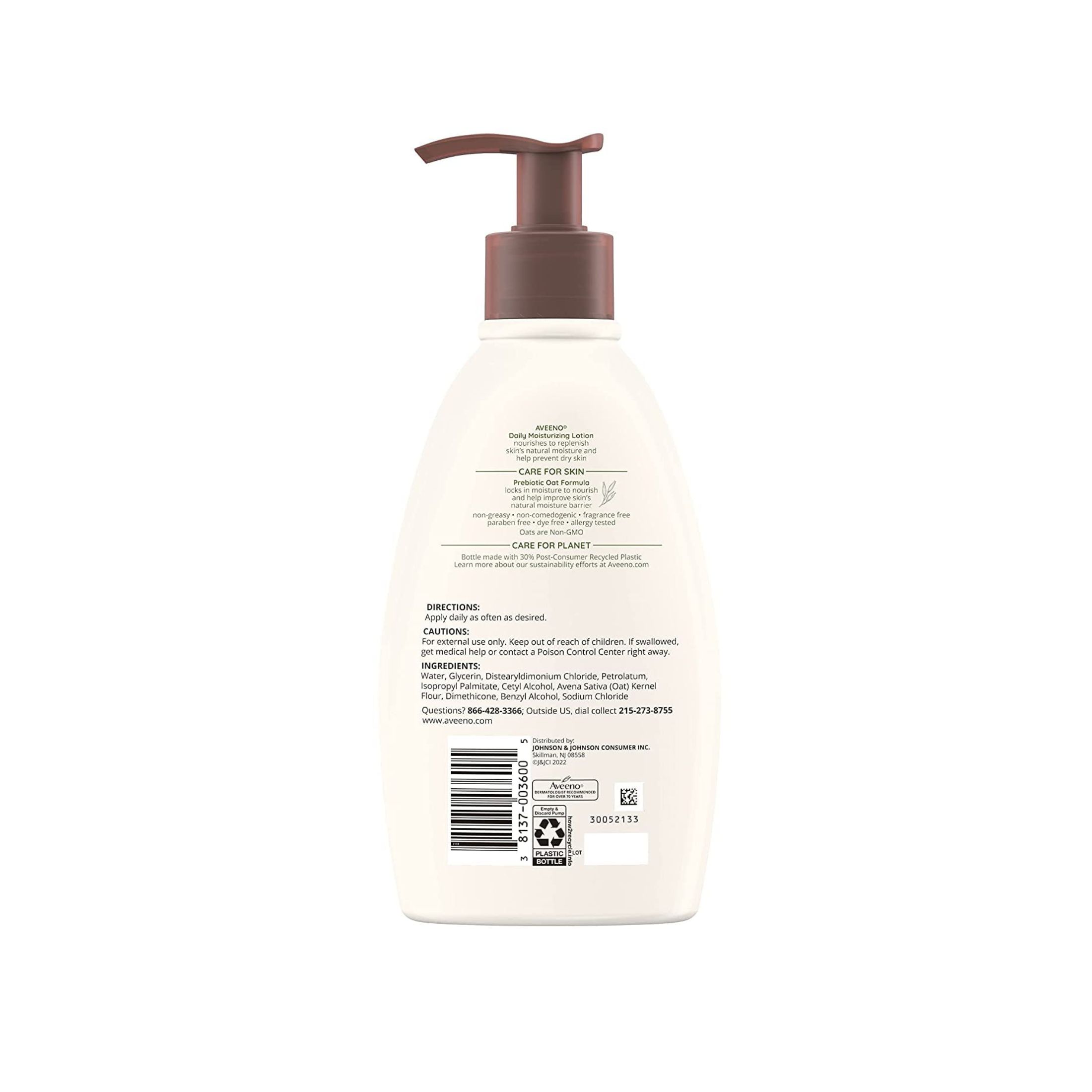 Aveeno Daily Moisturizing Body Lotion Pump Intensely Nourishes Dry Skin Fragrance Free 12 Fl Oz