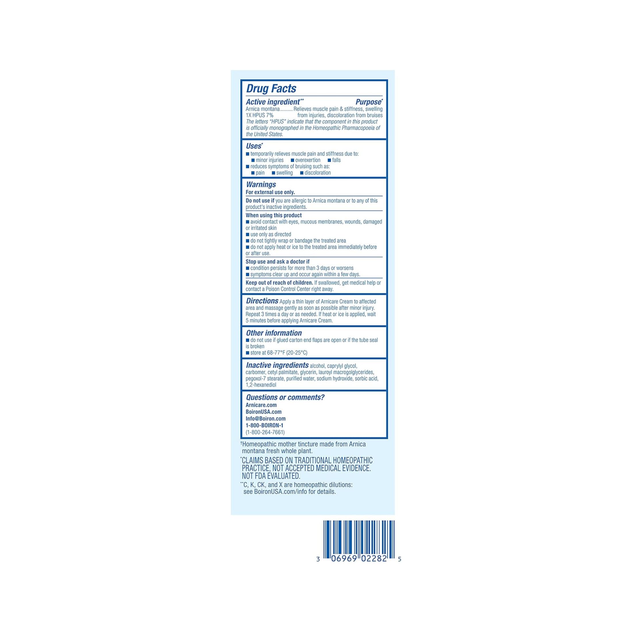 Boiron Arnicare Cream Homeopathic Arnica Pain Relief Medicine, 2.5 Oz