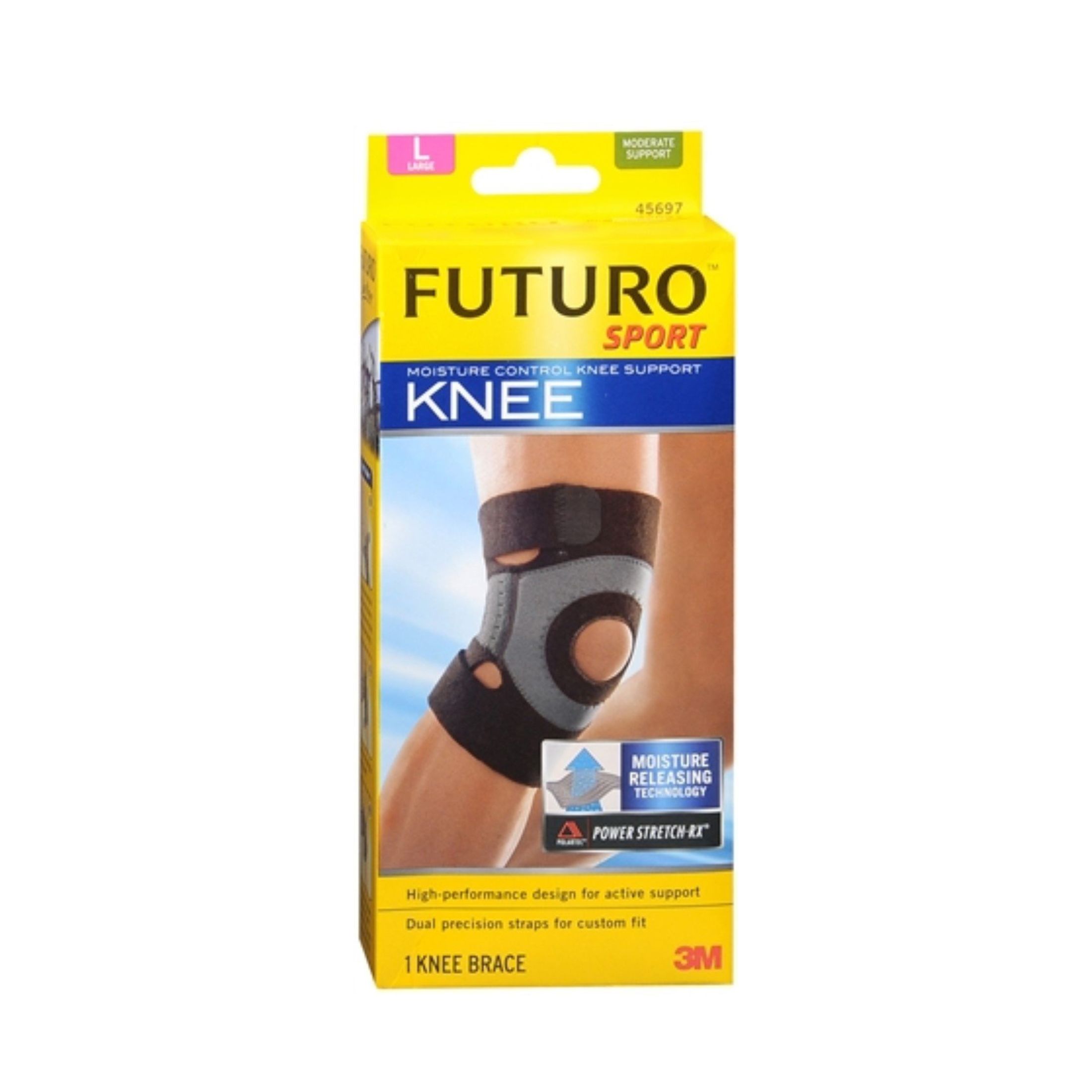 Futuro Moisture Control Knee Support Brace, Black, Large